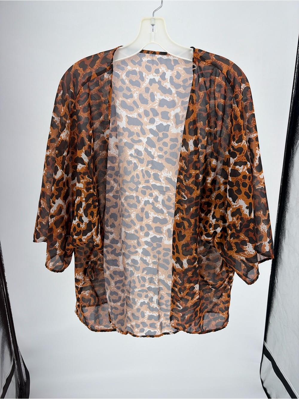 Sheer Leopard Print Kimono Tunic - Brown